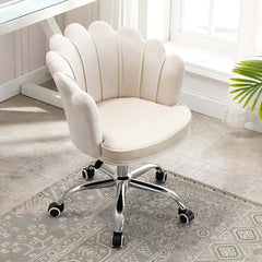 Beige modern swivel office chair in velvet upholstered material