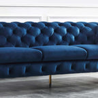 Luxurious 91" Beige Modern Chesterfield Sofa 3Seater Button Tufted LeathAire with comfortable seating