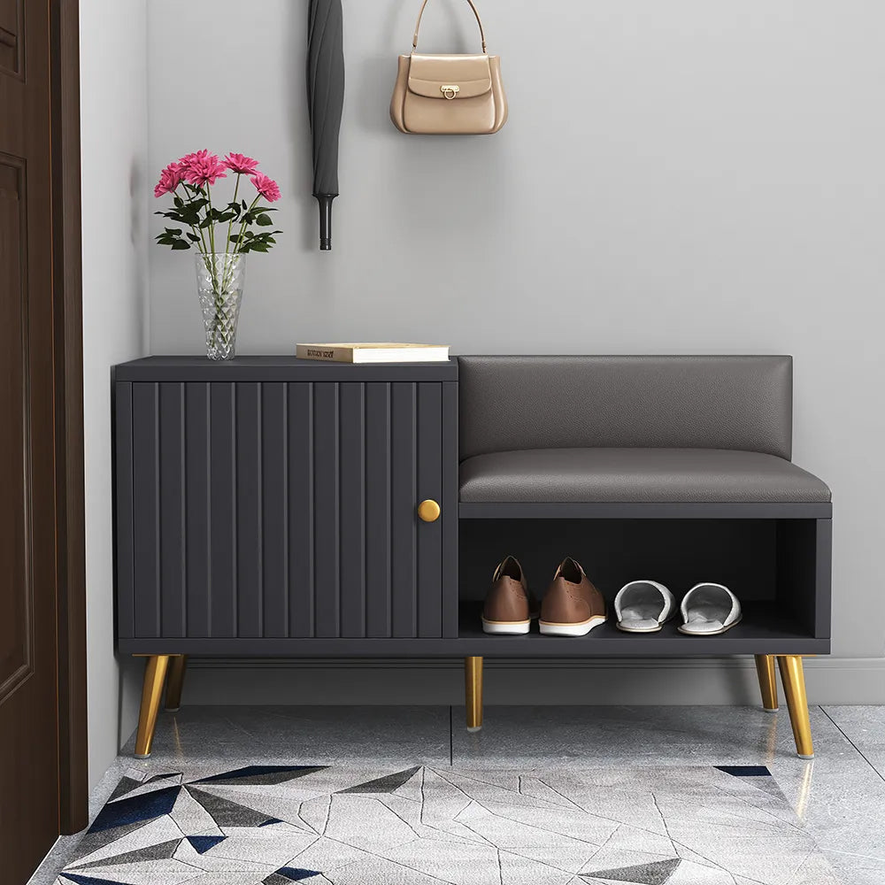 Upholstered Modern Shoe Storage Cabinet with Door White Entryway Storage  Bench Cabinet