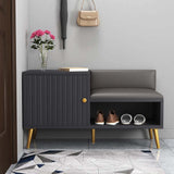 White Contemporary Upholstered Shoe Rack Bench with Storage Cabinet and Shelf Hallway