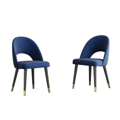 Elegant upholstered blue dining chair with a sleek curved back, perfect for a set of 2