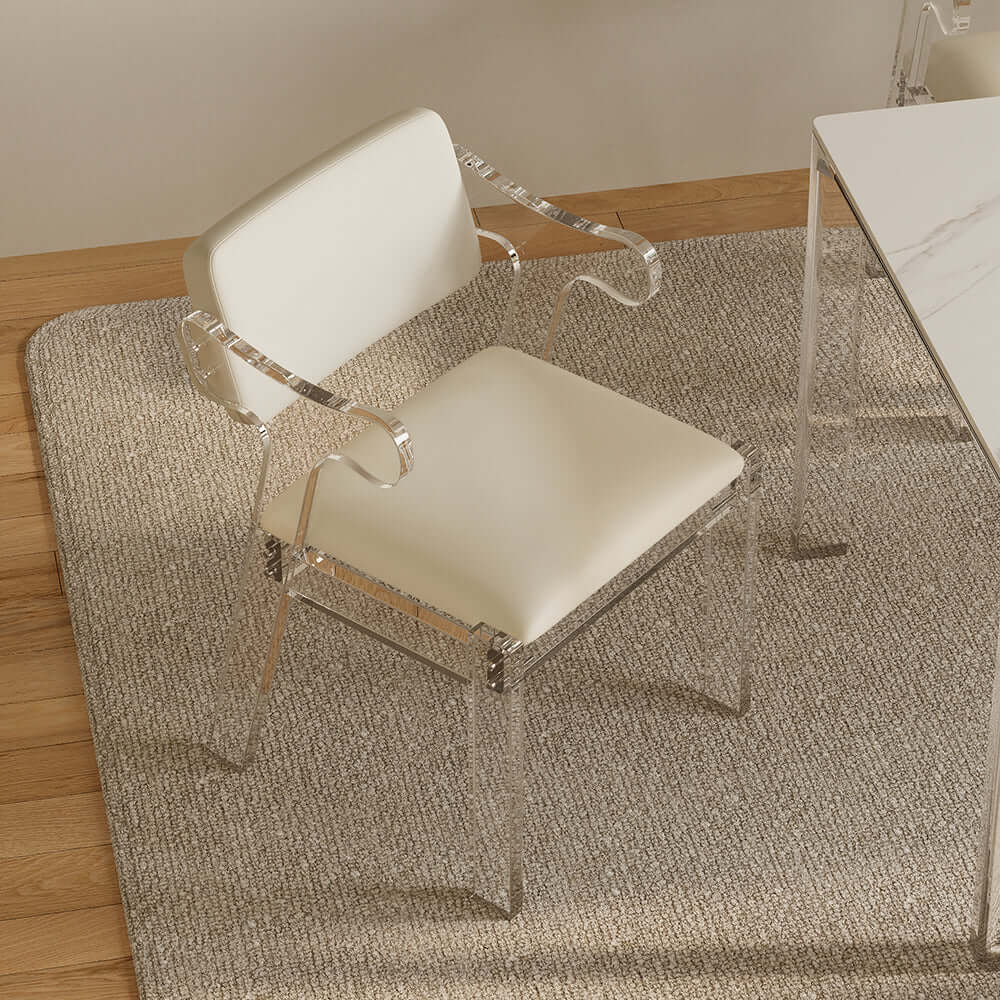Sleek PU leather upholstered white dining chair with arms for stylish and comfortable dining