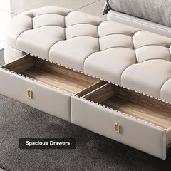 Sophisticated Beige Storage Bench with Tufted Design and Leather Upholstery for Bedroom