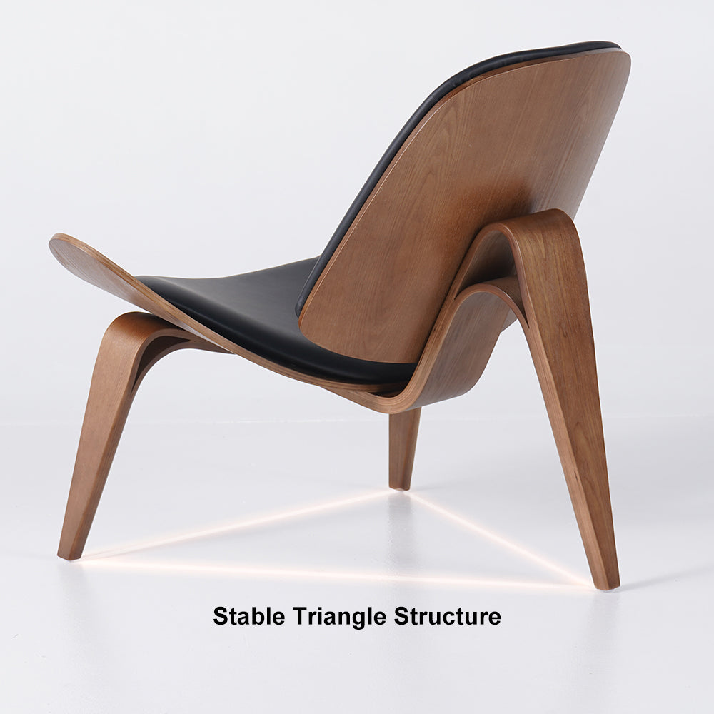 Modern Tripod Black Leather Lounge Chair with Single Side in Walnut