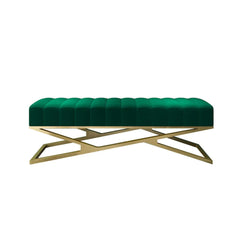 Elegant Gold XBase Bedroom Bench with Orange Velvet Upholstery