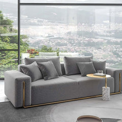 Elegant 3-seater linen sofa in modern gray color