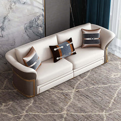 Fashionable Brown & White Faux Leather Living Room Sofa Set - 3-Piece Seating Set