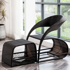 Modern Design Outdoor PE Rattan Recliner Chair with Ottoman & Storage 2Piece Set in Coffee color