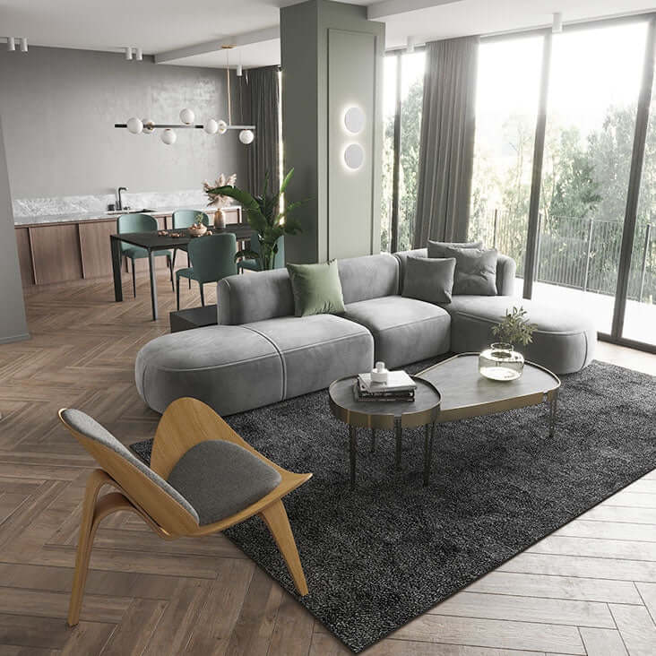 Contemporary 104.3'' L-Shaped Sectional Corner Modular Sofa with Pillows in Gray