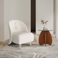 Modern white boucle accent chair with acrylic and stainless legs for living room