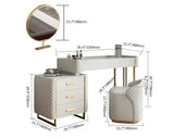 White Makeup Vanity Set Extendable Dressing Table Seat & Mirror Included