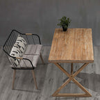 Classic wooden bench with backrest and armrests, perfect for patio decor