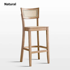 Solid wood frame rustic bar stool with comfortable backrest