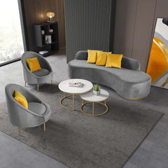 Modern gray flannelette upholstered sofa set with 2 accent chairs & 3-seater for living room decor