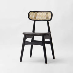 Contemporary Ash Wood Side Chair with Modern Faux Leather Upholstery