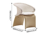 Aluminum & Rattan Outdoor Patio Dining Armchair Chair in White & Khaki (Set of 2)