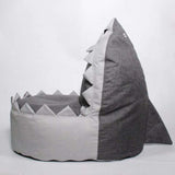 Kid Gray Beanbag Chair Shark Shape Fabric and Foam