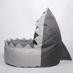 Kid's shark beanbag chair in grey, perfect for lounging and reading