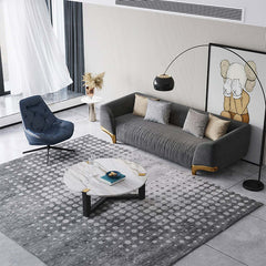 Chic 87 inch gray sofa with plush pillows, three-seat cotton and linen upholstered sofa with gold legs