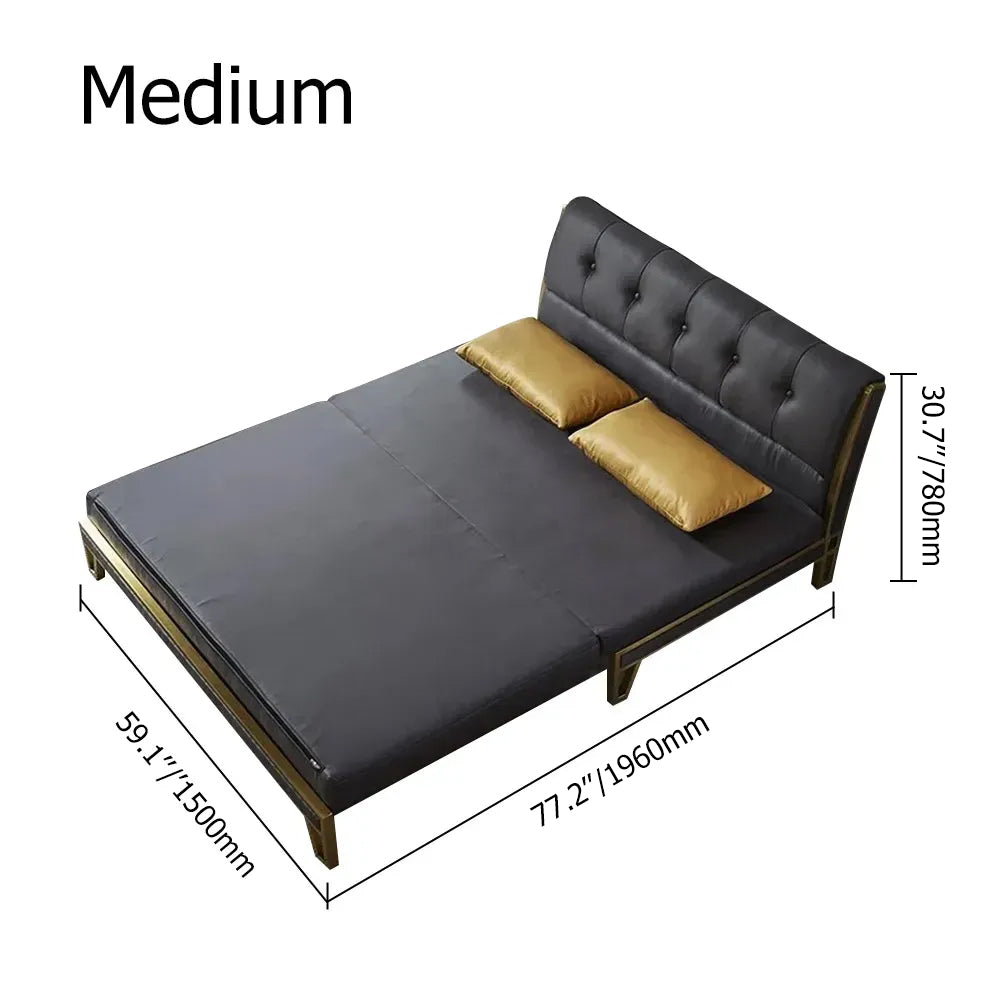 71" Modern Black Convertible Sofa Bed Tufted Faux Leather Upholstery