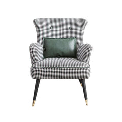 Green chair with textured houndstooth fabric and sturdy gold legs - Comfortable and stylish seating