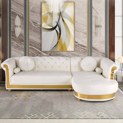 Modern white L-shaped sectional sofa with chaise for living room decor