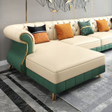 126" Beige & Green Faux Leather Sectional Sofa with Left Chaise