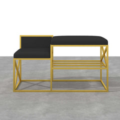 Contemporary white and gold upholstered bench for entryway decor