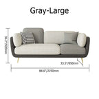 72.5 inch gray upholstered sofa with modern gold couch ideal for small living spaces
