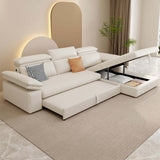Off White Microfibres Reversible Sleeper Sectional Sofa with Chaise Pull Out Sofa Bed