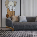 Luxurious 87 inch gray sofa with comfortable cotton and linen upholstery, three-seat sofa with gold legs