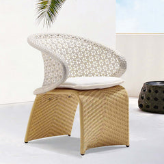 Hofer outdoor rattan patio armchair with white cushion arched bottom low-back furniture for outdoor seating