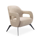 Contemporary Beige Upholstered Accent Chair with Open Arms and Stylish Metal Legs