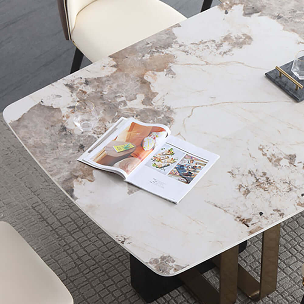 Contemporary 71-inch stone top dining table with 7-piece set