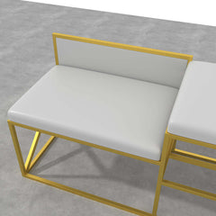 Modern white upholstered bench with gold legs for entryway decor