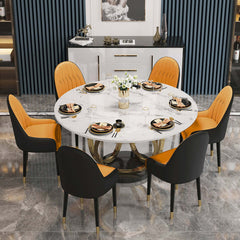 Chic 7-piece dining set featuring stunning sintered stone top table and 6 chairs in white & gray