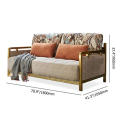 Stylish Beige Upholstered Sofa Bed with Modern Gold Metal Frame - Full Sleeper Convertible Design