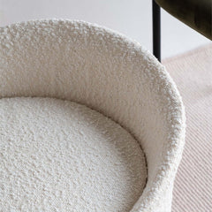 Sleek modern white round lamb boucle sherpa vanity stool for stylish seating