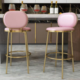 Modern Beige Faux Leather Upholstery Round Counter Stool with Back Set of 2