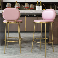 Chic beige imitation leather covered round kitchen stool with backrest duo