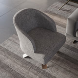 Gray Contemporary Cotton & Linen Upholstered Accent Chair with Stainless Steel Base