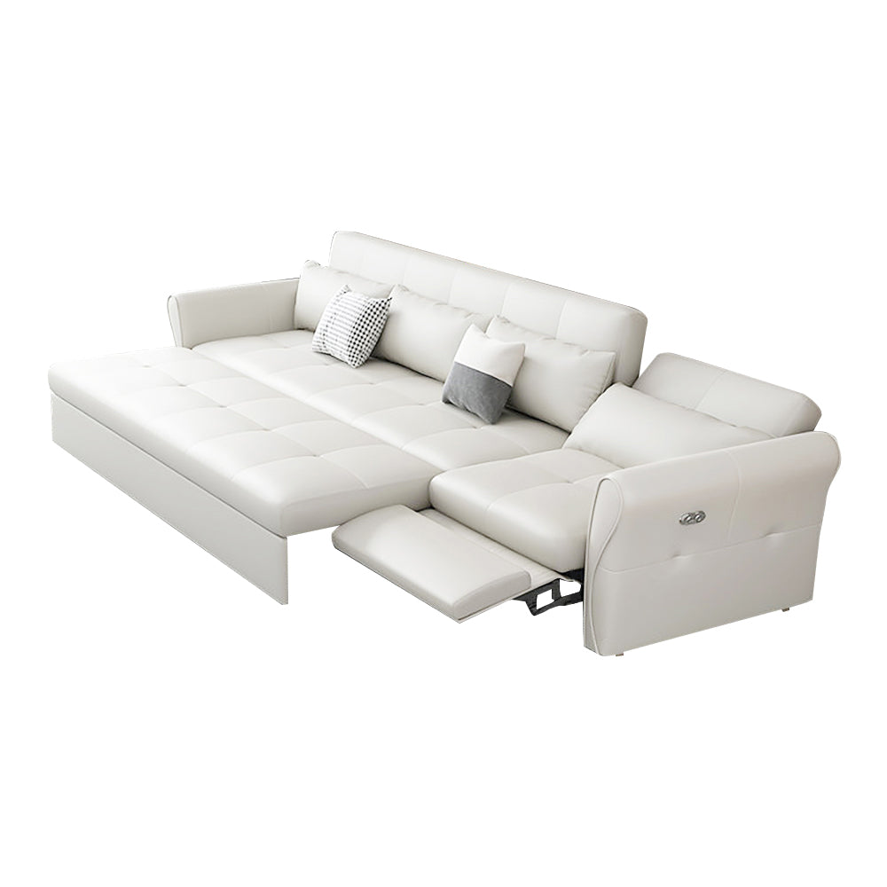 Contemporary 109 inch power reclining sleeper sofa in white LeathAire