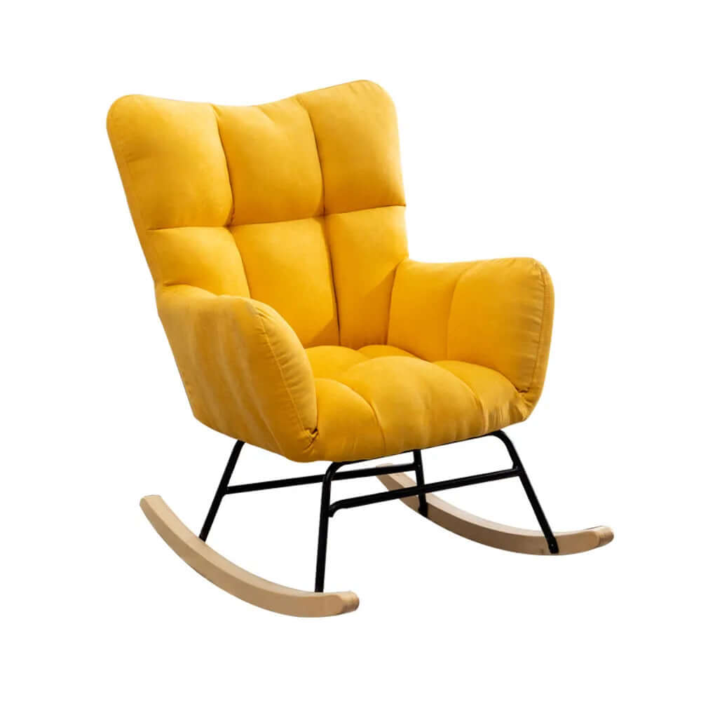 Yellow accent chair crafted with tufted cotton and linen upholstery for cozy lounging