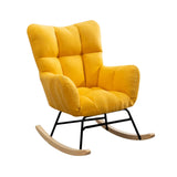 Modern Yellow Accent Chair with Tufted Upholstered Cotton & Linen Rocking Chair