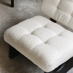 Contemporary white and black accent chair with boucle sherpa upholstery and ash wood frame