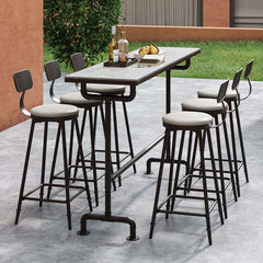 7-piece industrial style metal outdoor patio bar dining set