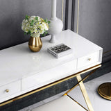 Modern 2Drawer Wood Makeup Vanity Set with Mirror & Stool X Base Stainless Steel in Gold