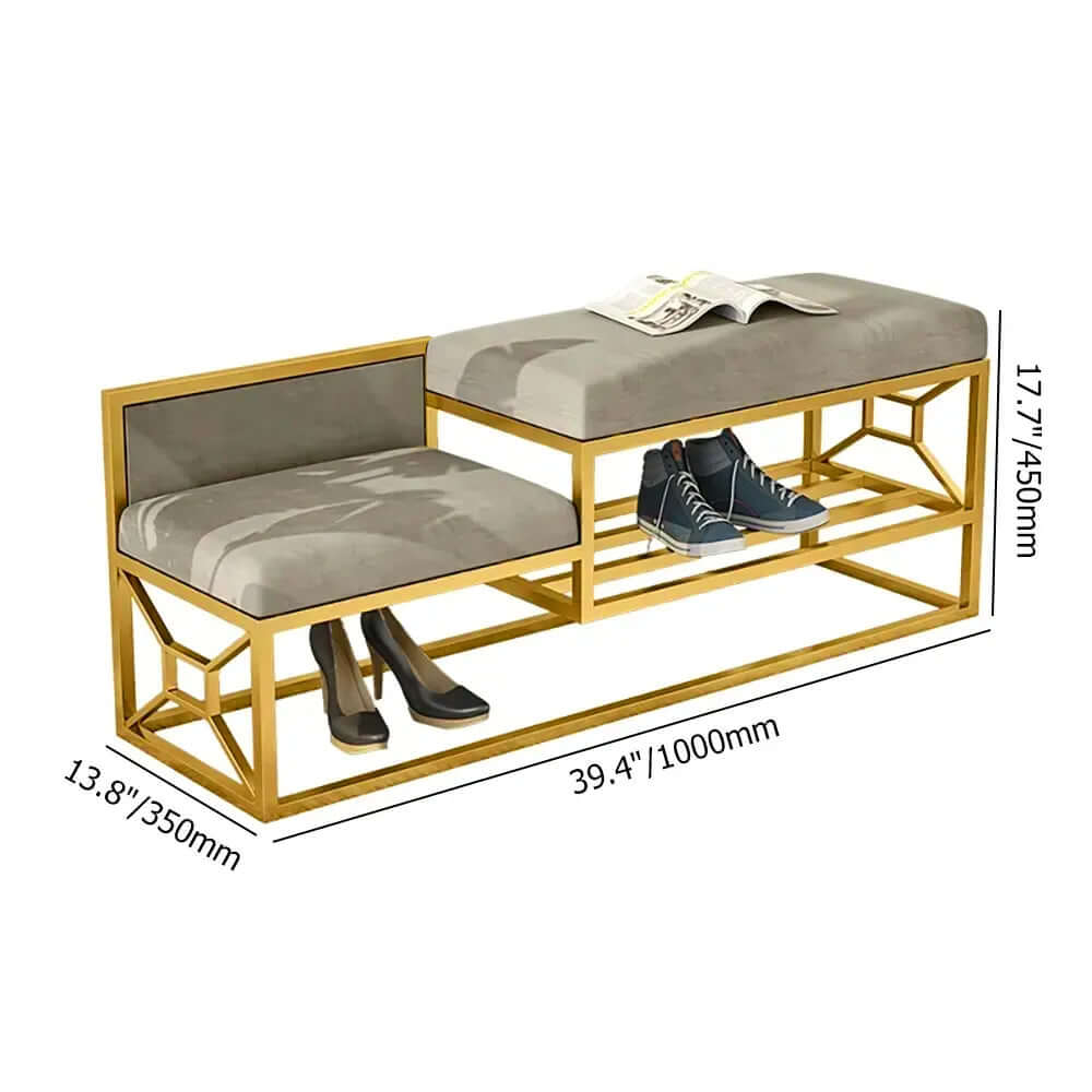 39.4 inch Black Shoe Storage Bench Entryway Velvet Upholstered Metal Frame Seat Furniture Organizer