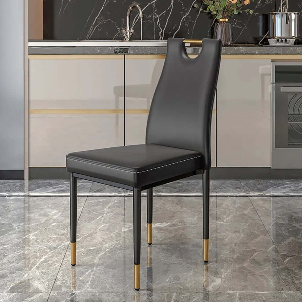 Modern upholstered dining chair in black set of 2 with carbon steel legs