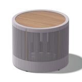 3Pcs Outdoor Sofa Set with Teak Round Coffee Table & Woven Rope Chair in Natural & Gray